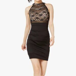 Emerald Sundae Women's Juniors' Lace Illusion Bodycon Dress XXS Black/Nude